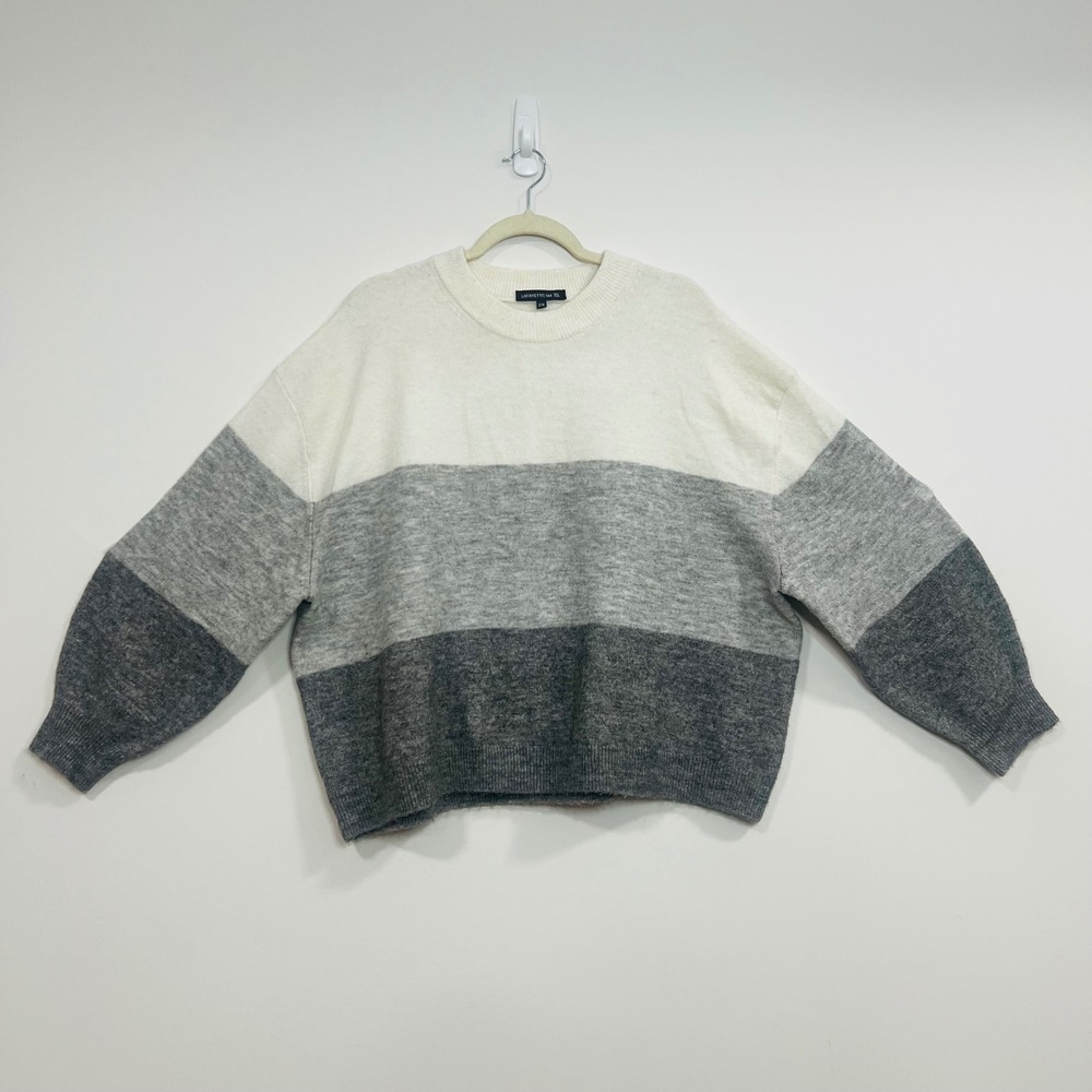 Lafayette 148 New York 100% Cashmere Colorblock Sweater Grey Cream 2X Plus Size